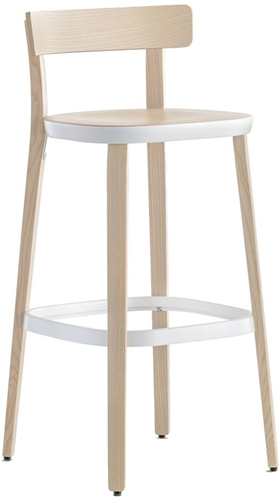 Folk 2937 - Vriendelijke en compacte houten kruk met aluminium rand en voetsteun, hoogte 75 cm - Zwart gebeitst (AN) - Zwart (NERO)