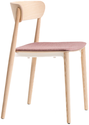 Nemea 2821 - houten school- / kantine stoel met gestoffeerde zitting, scandinavische stijl. 100% Gecertificeerd hout
