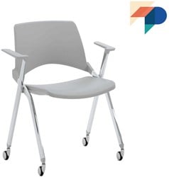 A148 wielen, opklapbare zitting- kunststof design stoel met armleggers en wielen, horizontaal nestbaar