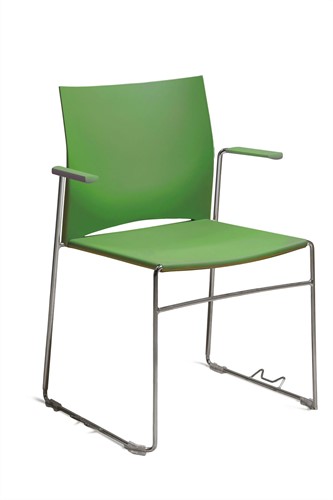 A450 - kunststof zaalstoel met armleggers, goed stapelbaar - FRAME CHROOM - HARDGROEN (VB 6018) - groene kleur uitlopend