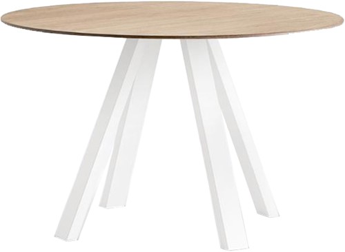 Arki tafel - design / vergadertafel met rond volkern of HPL spaanplaat blad en schuine poten
