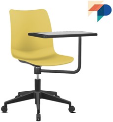 Celis bureaustoel met plankje - kunststof zitschaal in diverse sprekende kleuren met 5 teens verrijdbaar onderstel