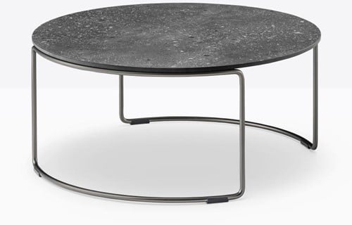 Circuit Low - Ronde salontafel met volkern of stalen blad Ø59 en rond doorlopend buisframe h25 cm-2
