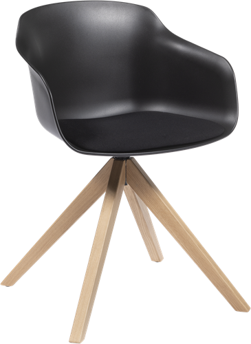 Combo/Dame SP/H - Kunststof kuipstoel met gestoffeerde zitting en houten spiderframe