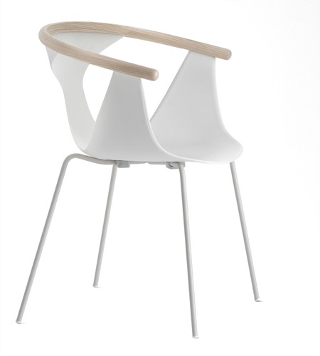 Fox 3726 - elegante stapelbare fauteuil met kunststof kuip en gecoate metalen poten. 100% Gecertificeerd hout