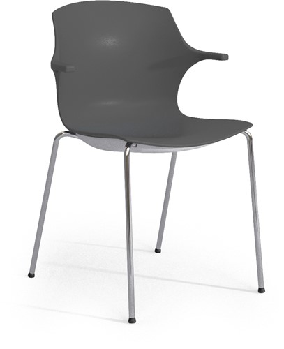 Frill - kunststof kantine stoel, frame chroom, kunststof antraciet, stapelplaat antraciet