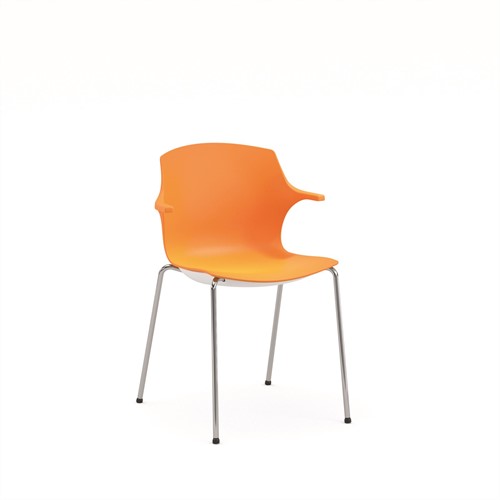 Frill - kunststof kantine stoel, frame wit, kunststof oranje, stapelplaat zilver