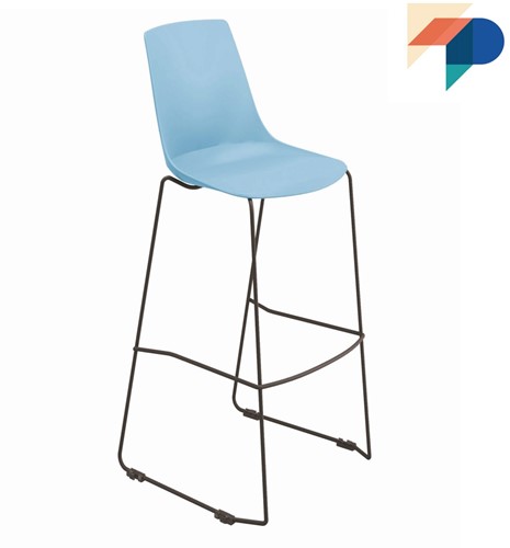 H100  SL - kantine barkruk, sledeframe kruk uit de Serie 100, solide frame stafstaal, kunststof zitschaal