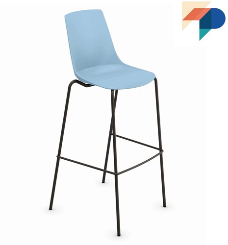 H100 - kantine barkruk, vierpoot kruk uit de Serie 100, solide frame ronde buis, kunststof zitschaal