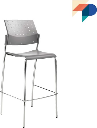 H30 - Budget barkruk, kunststof rug en zitting, frame chroom, stapelbaar