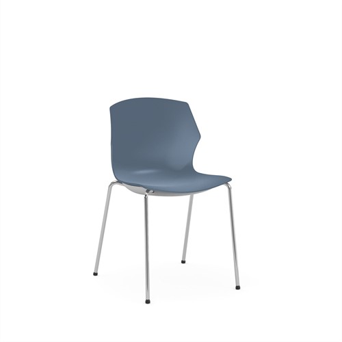 No-Frill - kunststof kantine stoel, frame antraciet, kunststof blauw grijs, stapelplaat zilver