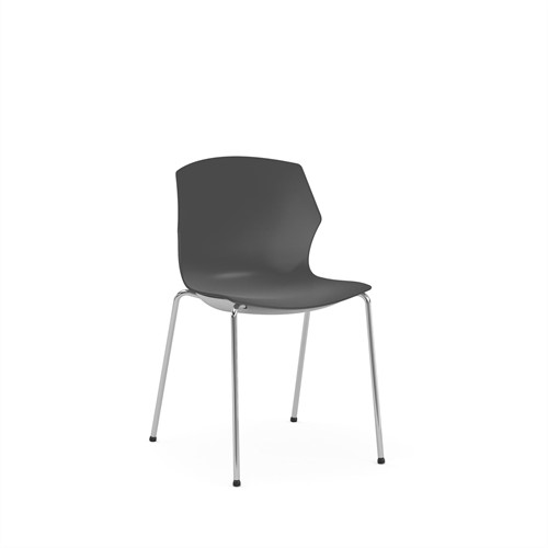 No-Frill - kunststof kantine stoel, frame wit, kunststof antraciet, stapelplaat antraciet