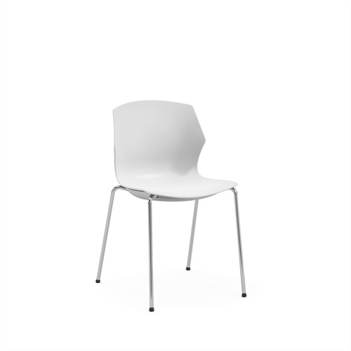No-Frill - kunststof kantine stoel, frame wit, kunststof wit, stapelplaat wit
