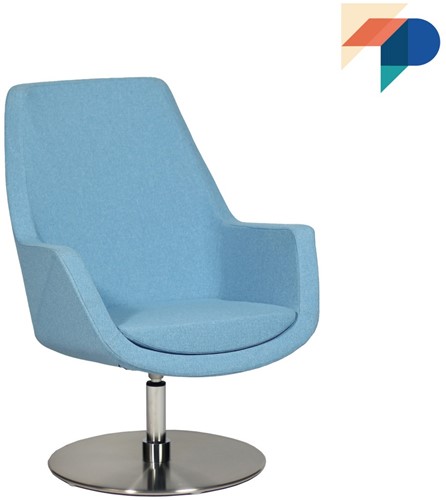 Loïs M 4101/2 - gestoffeerde ontvangst/ lounge stoel op schotelvoet in mat rvs met middelhoge rugleuning