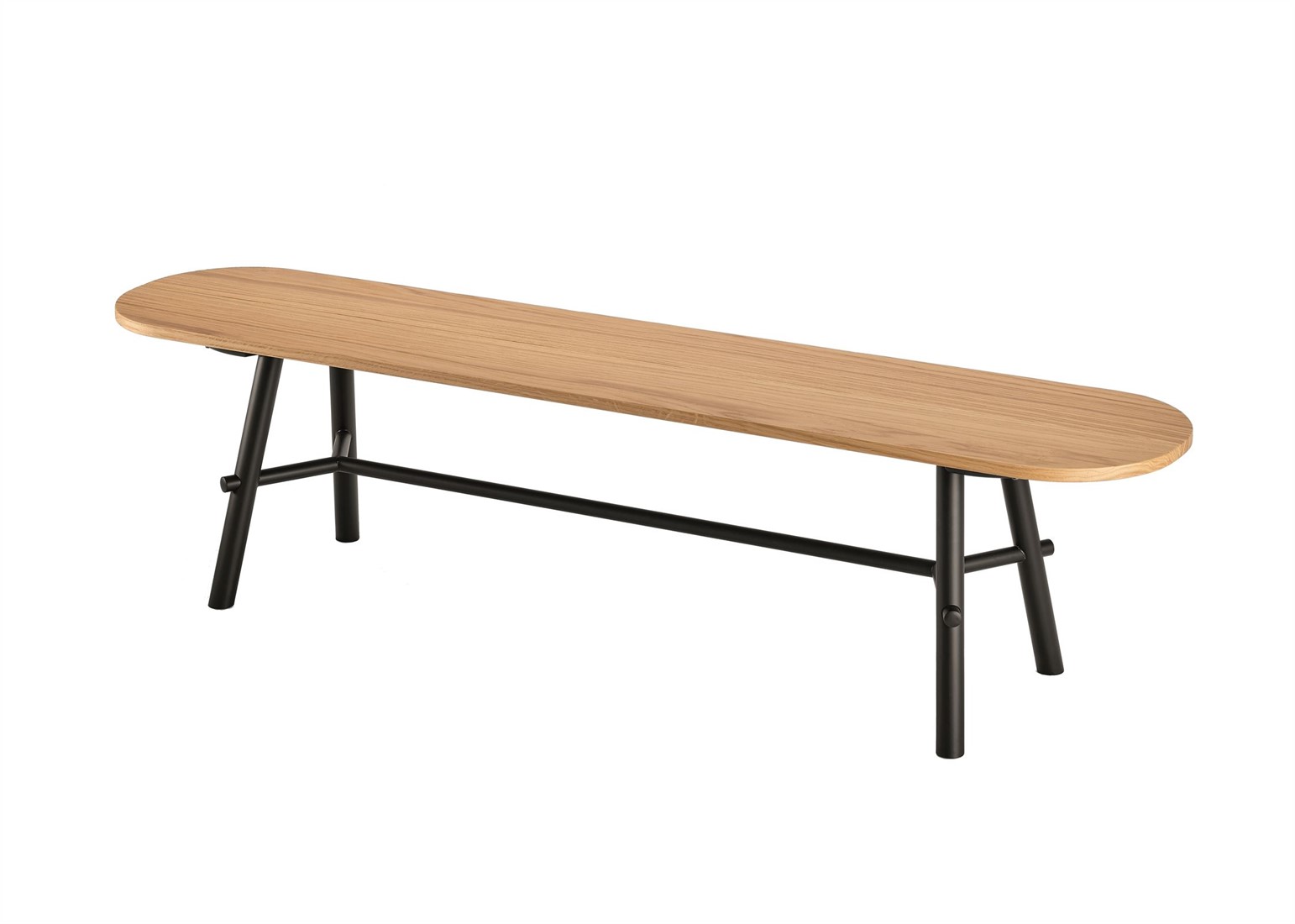 Varen teller angst Record Bench Wood - 4 poots bankje met houten poten, langwerpige zitting en  metalen dwarsstang - Zwart gebeitst (AN) - 180 cm - Eiken naturel (RV) bij  FP Collection