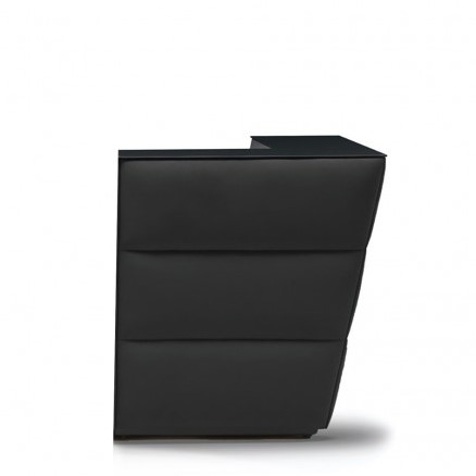 Oblique balie hoekelement gestoffeerd in G62, stiknaden, top zwart methacrylaat