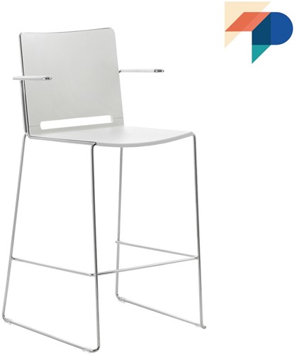 Qliq HA650  - voordelige kunststof kantine kruk met armleggers, goed stapelbaar - ALU-GRIJS (AL) - WIT (BI)