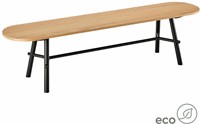 Record Bench Wood - 4 poots bankje met houten poten, langwerpige zitting en metalen dwarsstang