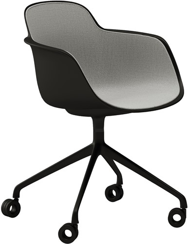 Sicla front SP/W - spiderframe stoel met wielen, kunststof kuip, binnenzijde volledig gestoffeerd