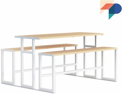 Urbantime.h24 picknick - Hoge tafel met banken van gepoedercoat staal