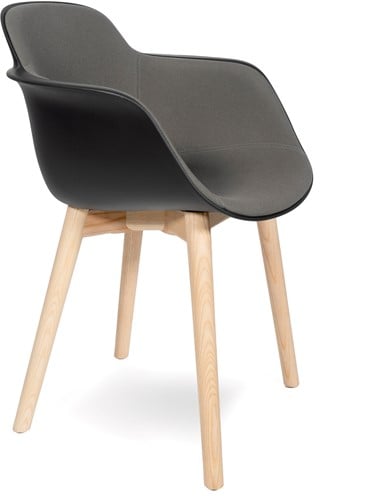 Sicla front Wood - vierpootsstoel, houten frame, kunststof kuip, binnenzijde volledig gestoffeerd
