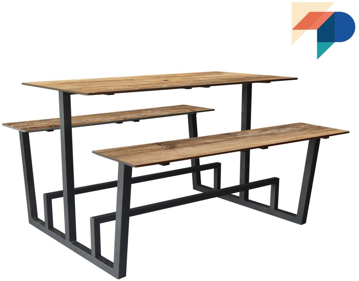 High - Hoge tafel met vaste banken - 180 x 80 cm ZWART (NE) - ZWART ARPA 0509 HPL bij Collection