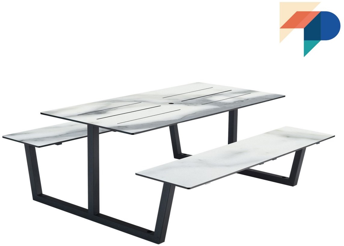 Geest capaciteit Verwaarlozing Yuke Outdoor - Tafel voor buiten met vaste banken - 160 x 80 cm - ZWART  (NE) - EIKEN ARPA 4587 12MM VOLKERN bij FP Collection